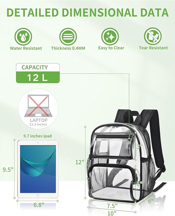 MAY TREE Small Clear Backpack Stadium Approved for Women and Men,Clear Stadium Bag for Concert, Work, Travel & Sporting