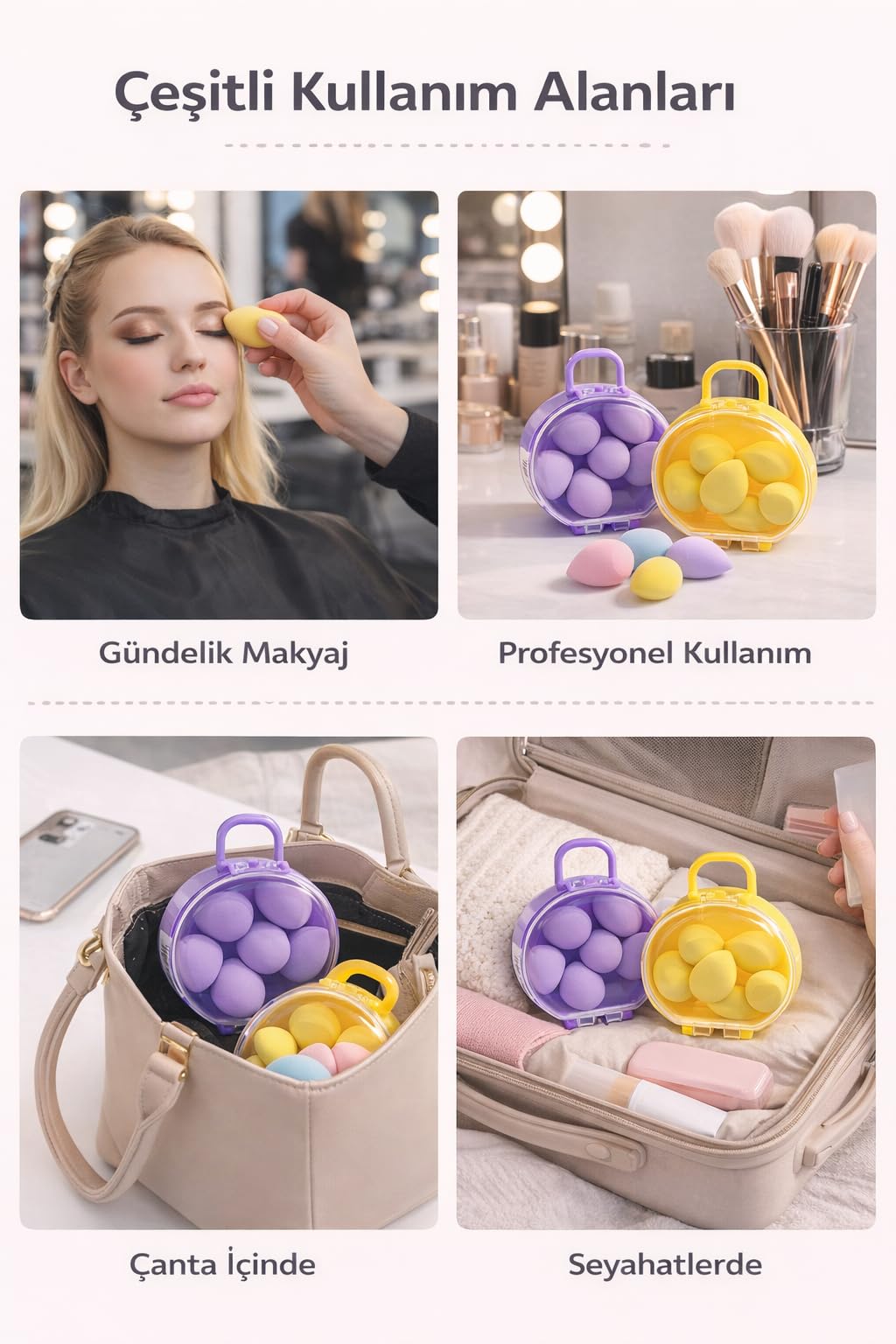 Makyaj Süngeri Seti 6’lı, 2 Set, Taşınabilir Kutulu, (Asorti Renk) Ultra Yumuşak Blender Süngerler, Islanınca Genişler, Pürüzsüz Fondöten, Kapatıcı Uygulama, Günlük ve Profesyonel Kullanım