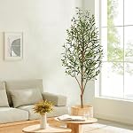 6ft Artificial Olive Tree, Fake Olive Tree with 756 Lifelike Olive Leaves and 54 Fruits, Tall Artificial Olive Silk Plants in White Pots for Living Room Bedroom Balcony Corner Office Decor