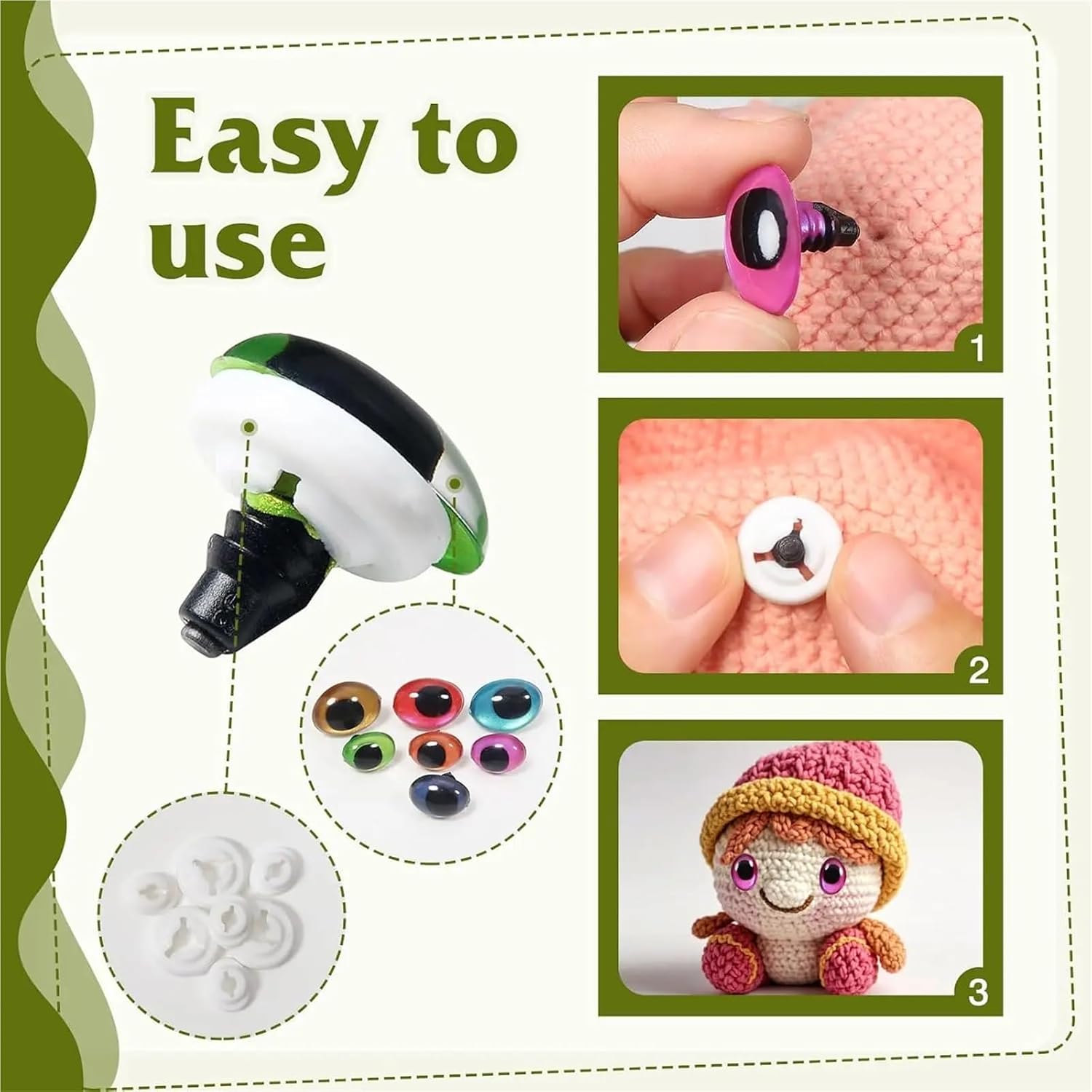 20PCS Oval Safety Eyes for Crochet Amigurumi Doll Making Animal Eyes 9x12mm 13x18mm