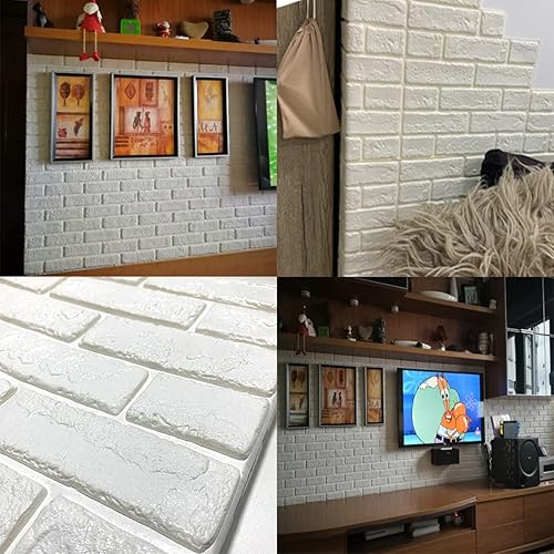Miniatura 2 de homeemoh 10 paneles de pared de efecto ladrillo 3D de 118 x 118 pulgadas despegar y pegar papel tapiz de espuma de polietileno para dormitorio sala