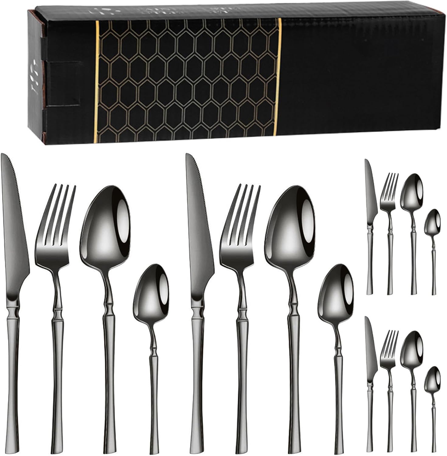 Mirror Polished Mirror Polished Utensils Set, Include Fork Knife Spoon Set, Modern Design Cutlery Utensil Sets, Dishwasher Safe(Size:24PCS,Color:Rose gold)