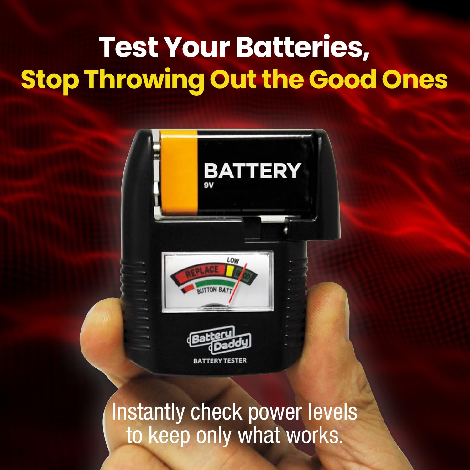 Battery Daddy Custodia portaoggetti con luce e tester, conserva e protegge oltre 200 batterie, design resistente su entrambi i lati, con coperchio di bloccaggio trasparente, chiusure sicure e maniglia
