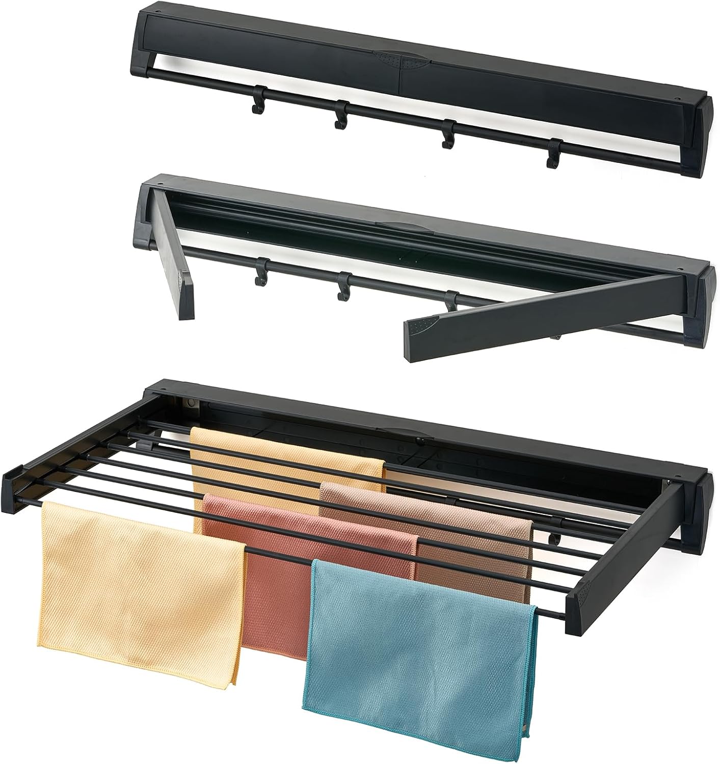 Color Black Wall Mounted Drying Rack, Aluminum Collapsible, 88 lbs Capacity, Foldable Laundry Rack for Drying Clothes