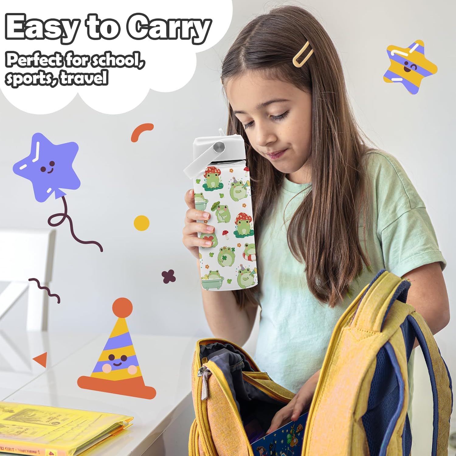 Frog Water Bottle - Frog 16oz Stainless Steel Water Bottle with Straw - Cute Frogs Insulated Cup for Girls Boys - Frogs Kids Tumbler for School, Sports, Travel - Image 7