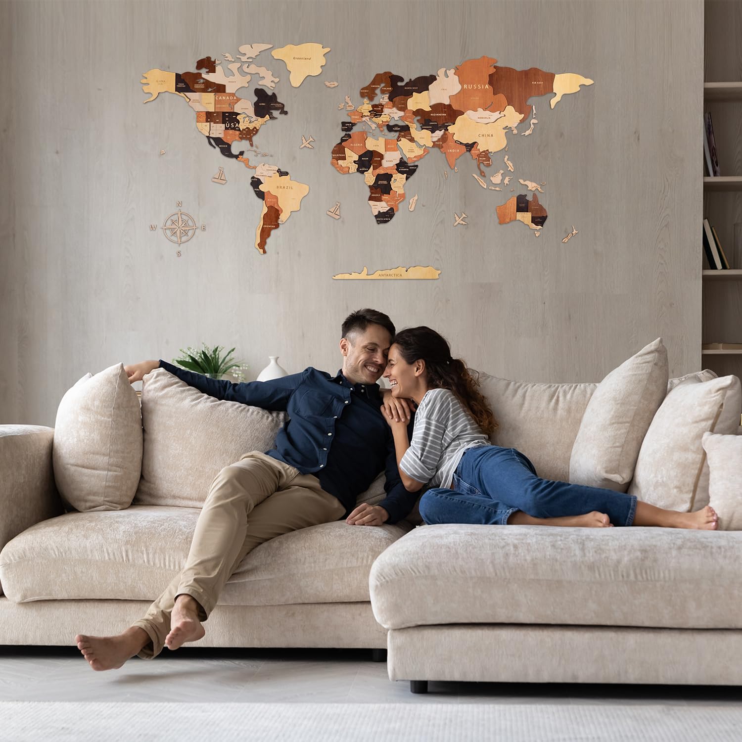 Creawoo 3D Weltkarte Wand Holz Weltkarte Wanddekoration, Wanddeko Wandkunst für Haus, Büro, Schlafzimmer, Holzkarte der Welt, Reisekarte für Wand, Eine Geschenkidee-150x85cm
