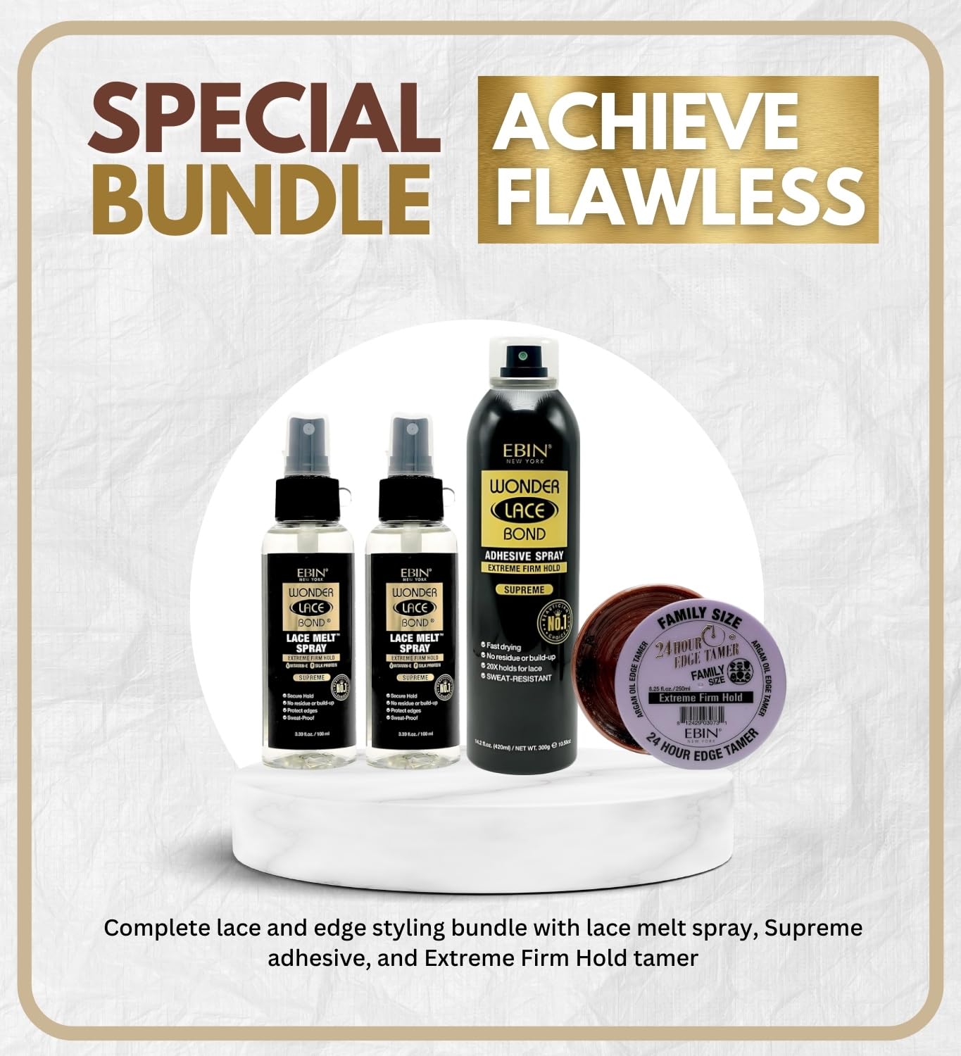 Lace Glue – 2X Wonder Lace Bond Melt Spray (Mini) 100 ml - Supreme & 1x Wig Adhesive Spray 420 ml Bundle with 24 Hour Edge Tamer - Extreme Firm Hold 8.25 oz by EBIN NEW YORK – Gift Set (4 Items)