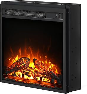 WAMPAT 18" Electric Fireplace, in-Wall Recessed with Heater, Linear Wall Fireplace with Thermostat, Small Electric Stove for Bedroom Office, 1400W