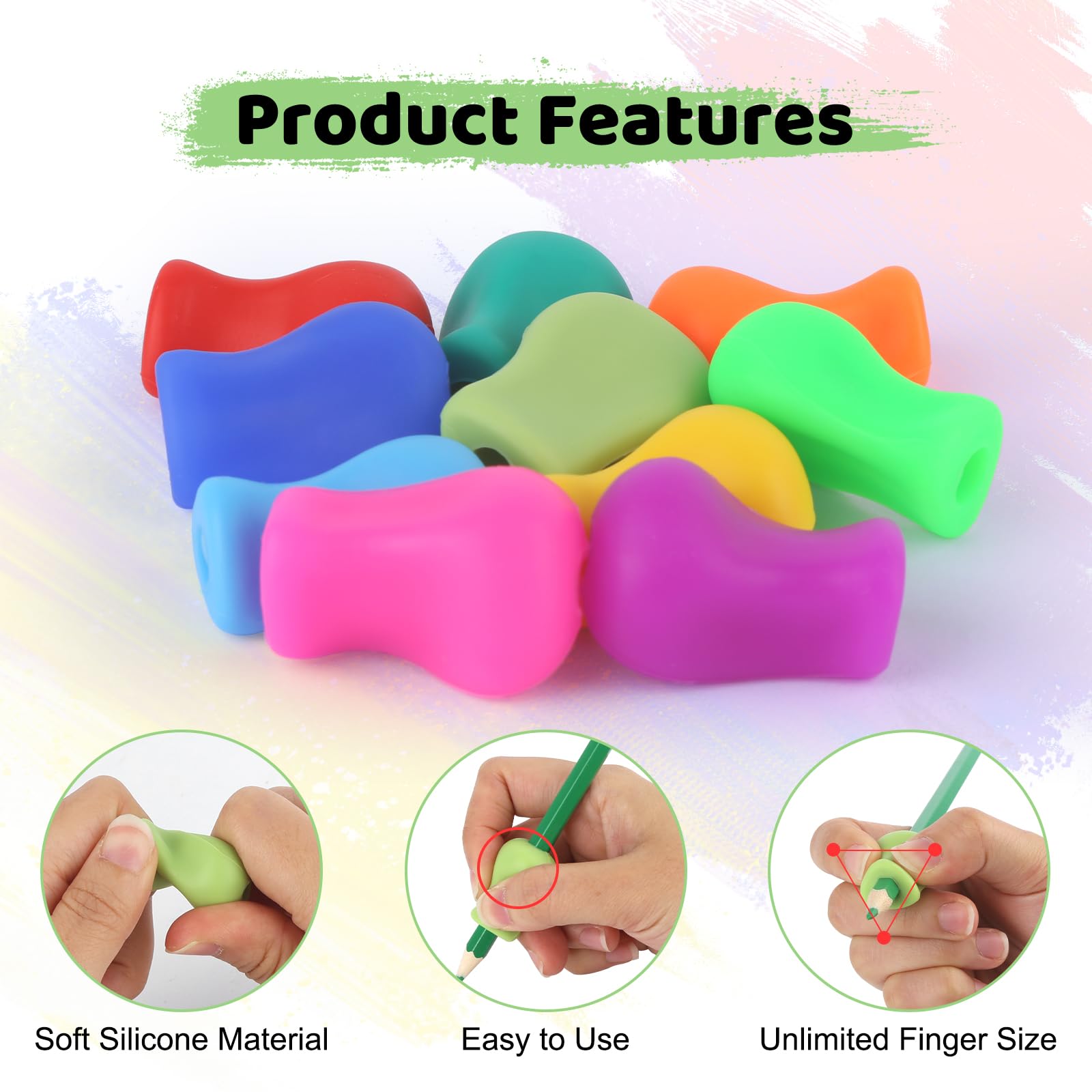 20 Impugnature Per Matite In Silicone Morbido - Ergonomiche, Multicolori, Triangolari, Antiscivolo, Per Bambini, Studenti E Adulti