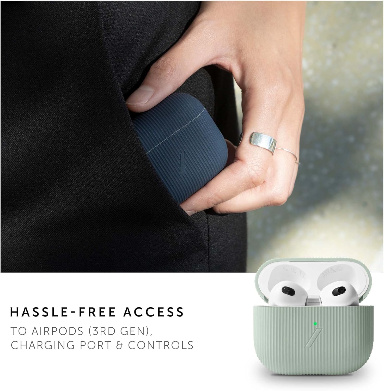 Native Union Curve Case for AirPods (3rd Gen) – Sleek Textured Silicone Case – Compatible with Qi Wireless Charging – for AirPods (Sage)