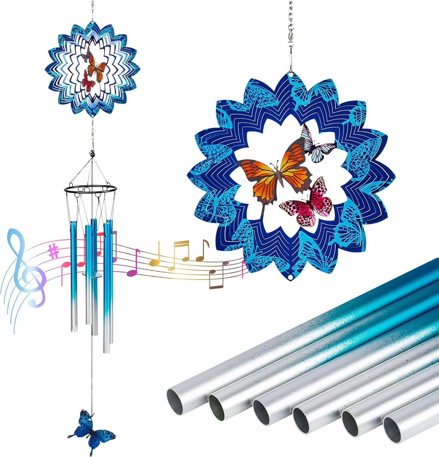 TUOKING Wind Chimes for Outside 3D Butterfly Wind Spinner Windchimes Outdoor Yard Hanging Decor for Garden Patio, Unique Gift for Mom,Women,Chimes Lovers