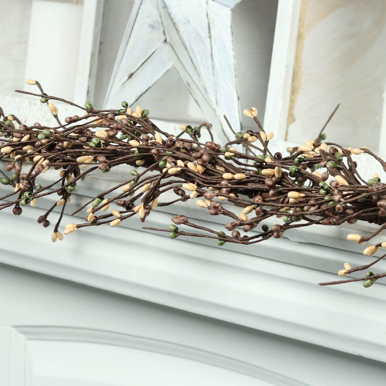 Fall and Thanksgiving Artificial Autumn Harvest Pip Berry Garland - Year Round Rustic Berries, Farmhouse Home Decor for Table Arrangements, Fireplace Mantel, and Centerpiece Decorations (54" Long)