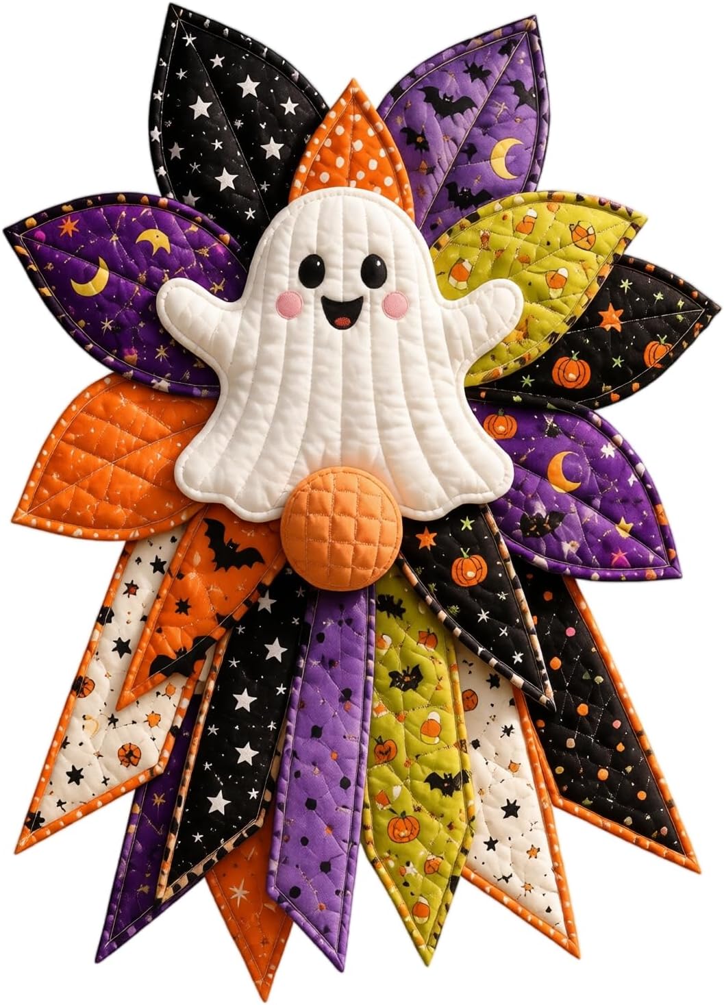 TREBIN 2026 DIY Quilted Halloween Pumpkin Door Hanger Kit, Wreath Patchwork Bow Sewing Kit, Fabric Sewing Craft for Adults & Beginners, Fall Wall Decor, Seasonal Holiday Gift (Ghost)