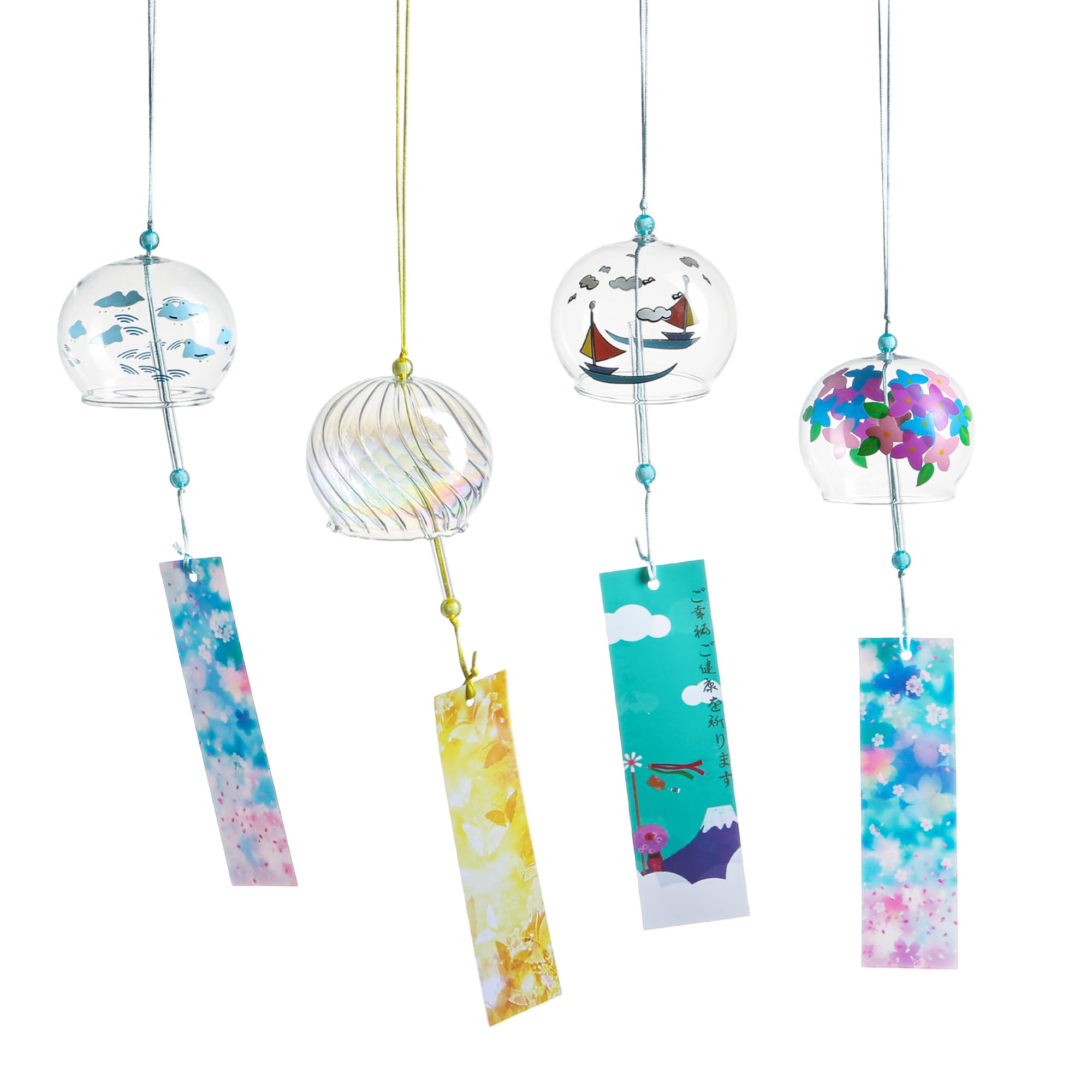 Kougei Studio Glass Wind Chimes, Stylish, 2.4 x 2.8 inches (6 x 7 cm), Sailboats, Small Birds, Wave Pattern, Set of 4, Summer Gift, Edo Wind Chimes, Home Decoration, Peace Prayers, Feng Shui : DIY, To