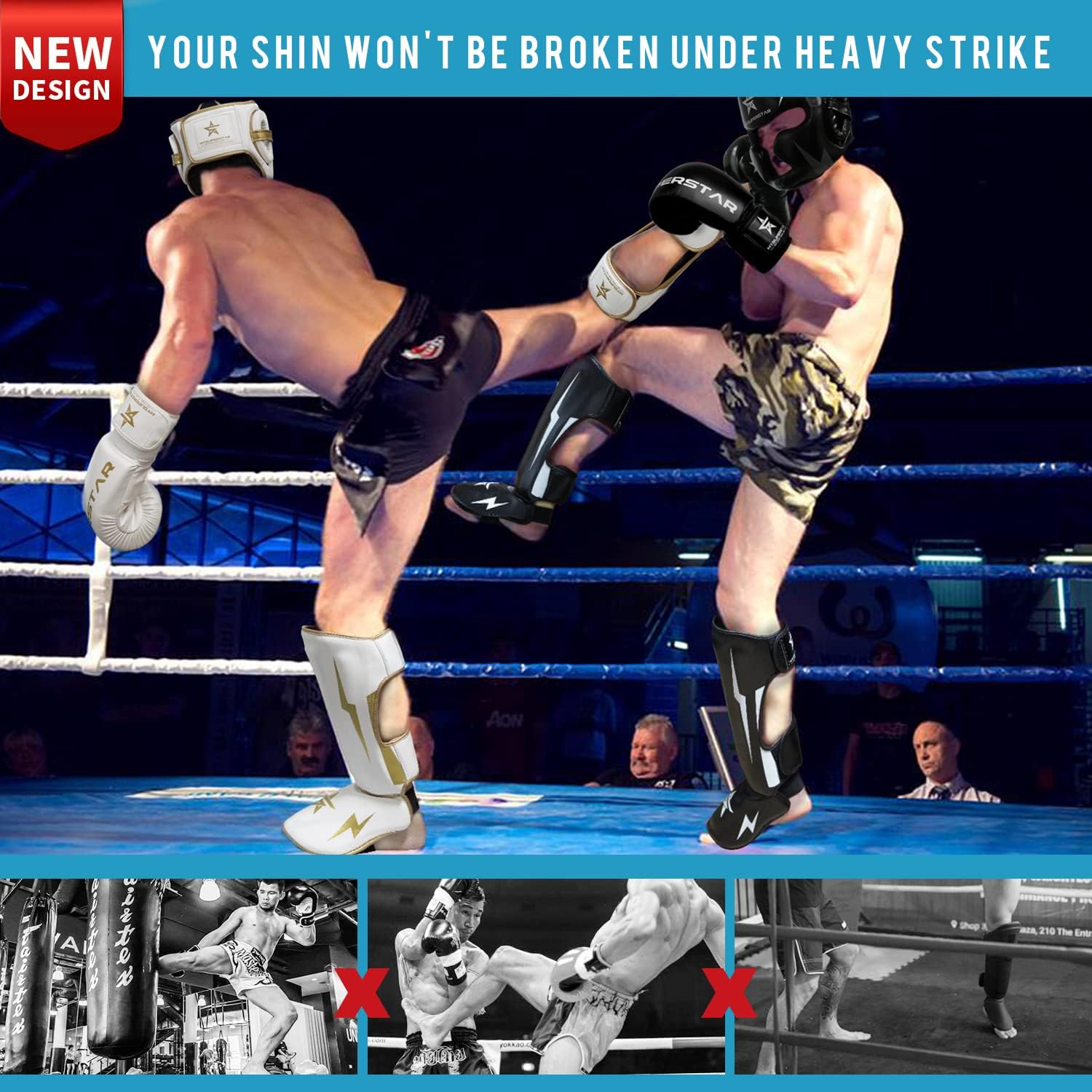 MYSUPERSTAR Ultimate Shin Instep Guard for Martial Arts Muay Thai Sparring Kickboxing MMA UFC Training and Fighting, Extra Foam Pads for Youth Man Women Equipment : Sports & Outdoors