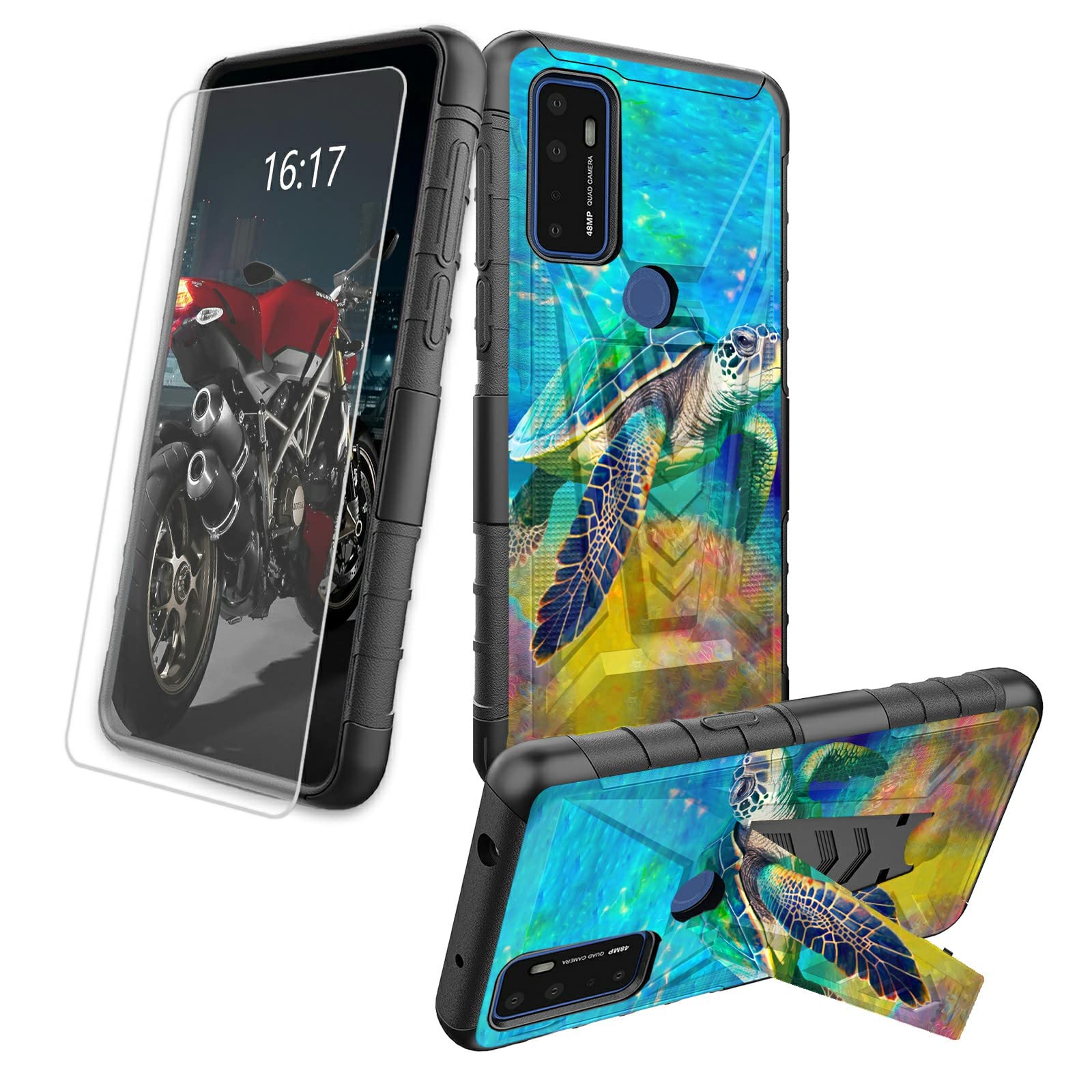 Case for Cricket Dream 5G / AT&T Radiant Max 5G / Cricket Innovate 5G with Screen Protector, Heavy Duty Built-in Kickstand Shockproof Phone Case for Cricket Dream, Sea Turtles in Ocean