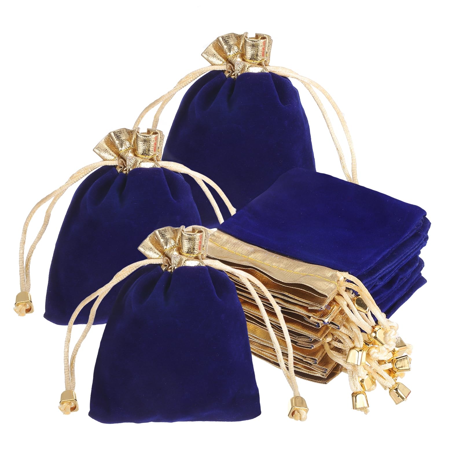 PATIKIL Velvet Drawstring Bags (12cm x 10cm, Dark Blue) (25 Pcs), Gold Trim Velvet Drawstring Jewelry Pouches with Bead, Suit For- Jewelry/Wedding/Candy/Birthday/Christmas/Gift