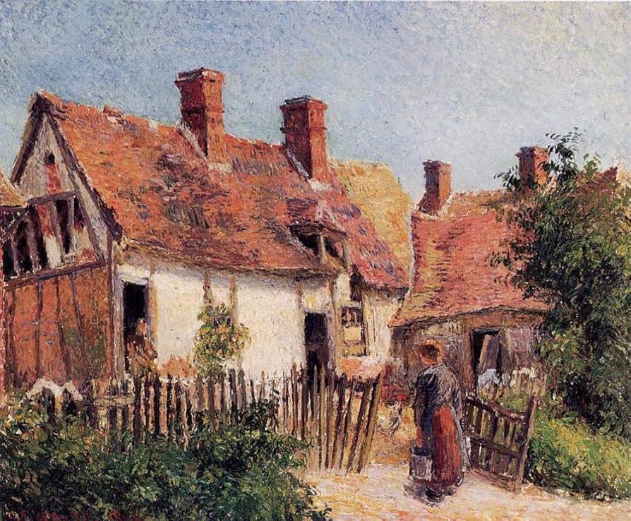 絵画 カミーユ・ピサロ 肉筆油絵〈模写）バサンクールの農場 絵画 カミーユ・ピサロ 肉筆油絵〈模写）バサンクールの農場