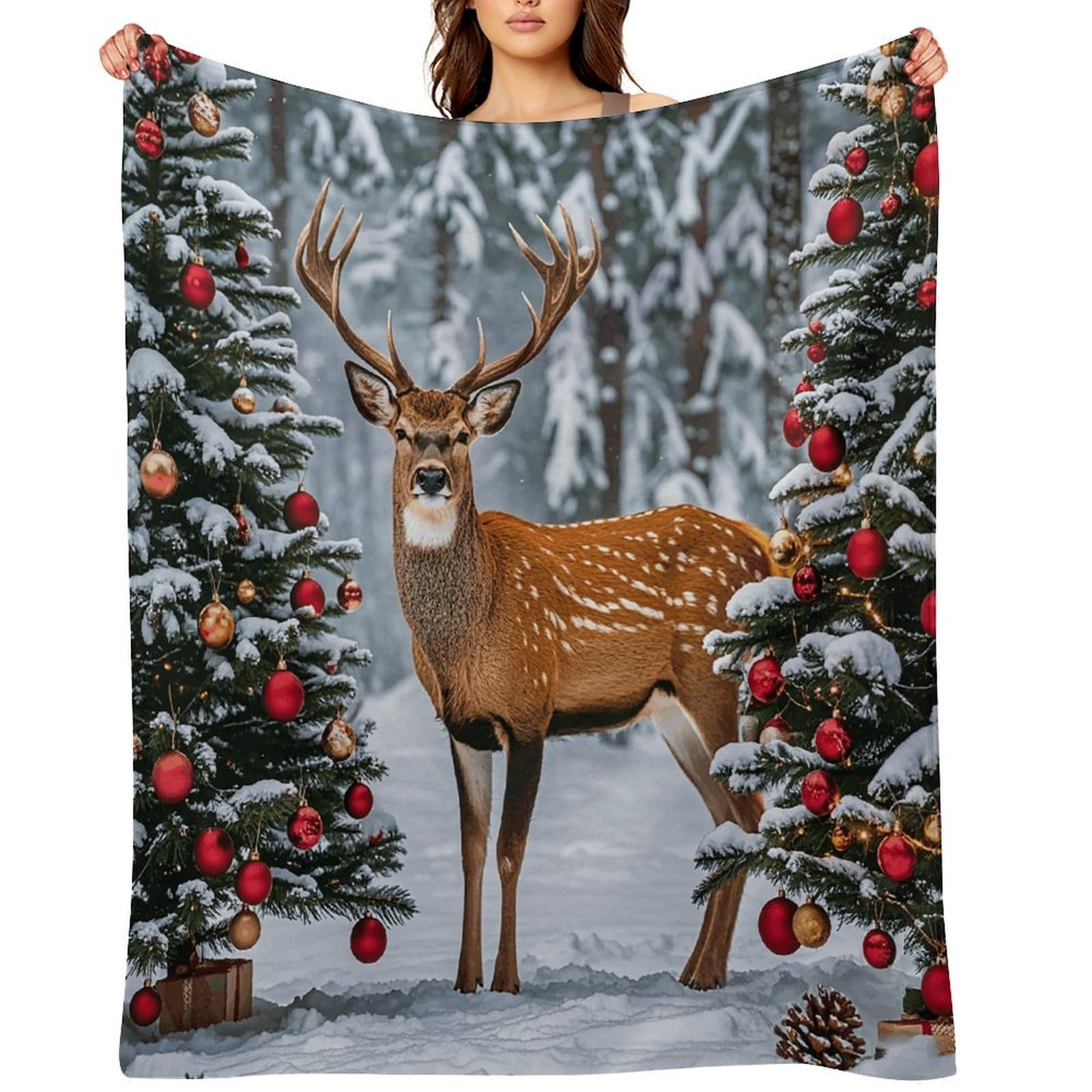Cow Deer Trees Christmas Throw Blanket for Couch and Bed Super Soft Warm Lightweight Throw Blankets Cozy Fuzzy Flannel Blanket Personalized Decorative Blankets for Sofa Decor 30"x40"