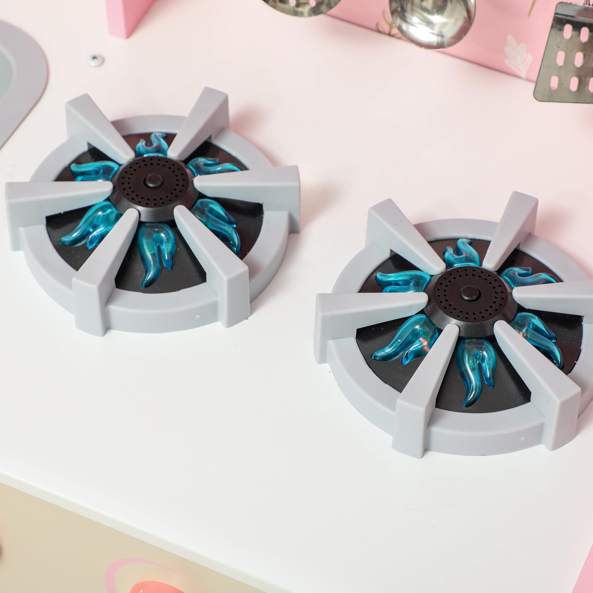 AIYAPLAY Cocina de Juguete para Niños +3 Años Cocina de Madera Infantil Cocinita Infantil con Sonido Fogón Horno Grifo Fregadero Microondas Lavadora Máquina de Hielo y Accesorios Rosa