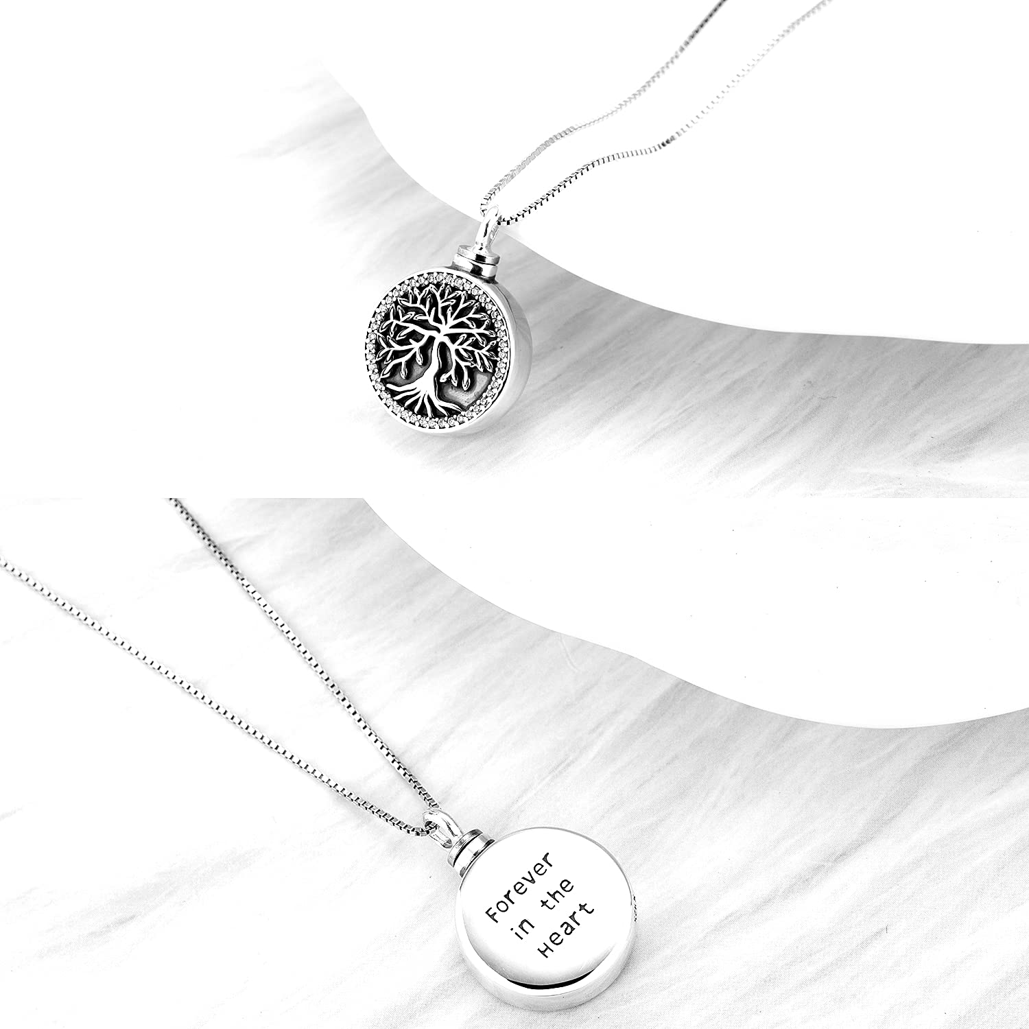 Odinstone Collar para cenizas de plata de ley S925, Colgante Cenizas Árbol de la vida Joyería cremación conmemorativas para mujeres medallón conmemorativo con kit de relleno