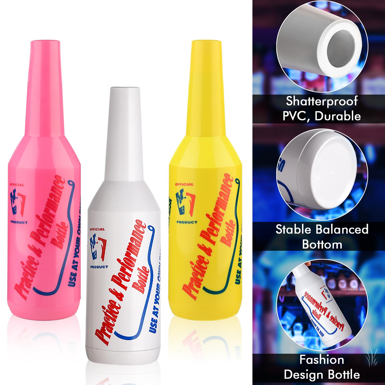 SuproBarware Flair Bottle Lot de 3 shakers à cocktail, bouteille d'entraînement, 750 ml (blanc, rose, jaune)