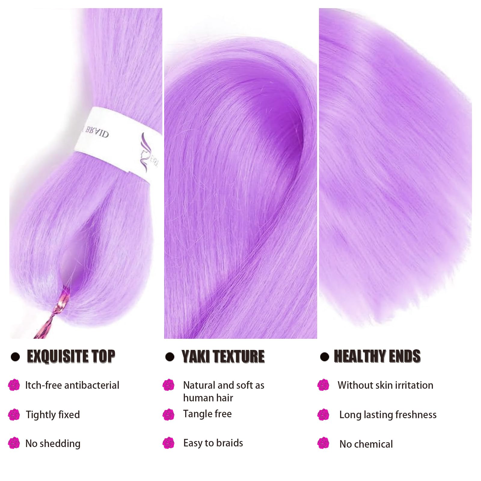Bright Purple Braiding Hair Long Braid 26 Inch 8 Packs Pre Stretched Braiding Hair Extensions for Twist or Box Braids Hot Water Setting Soft Yaki Texture Crochet Twist Braids(Bright Purple - Image 4