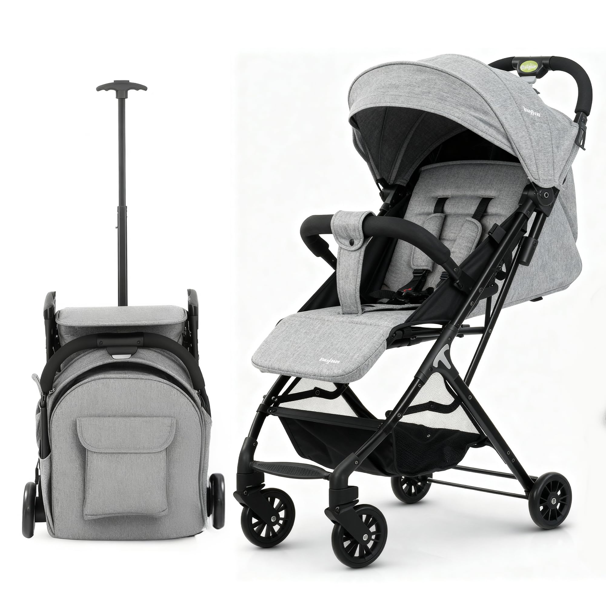 Baybee Baby Stroller for Newborn to 3 Years | 2-in-1 Foldable Baby Stroller with Bassinet, Reversible Handle, Adjustable Recline, Canopy & Safety Harness | Travel Stroller Pram (Grey)-image-6