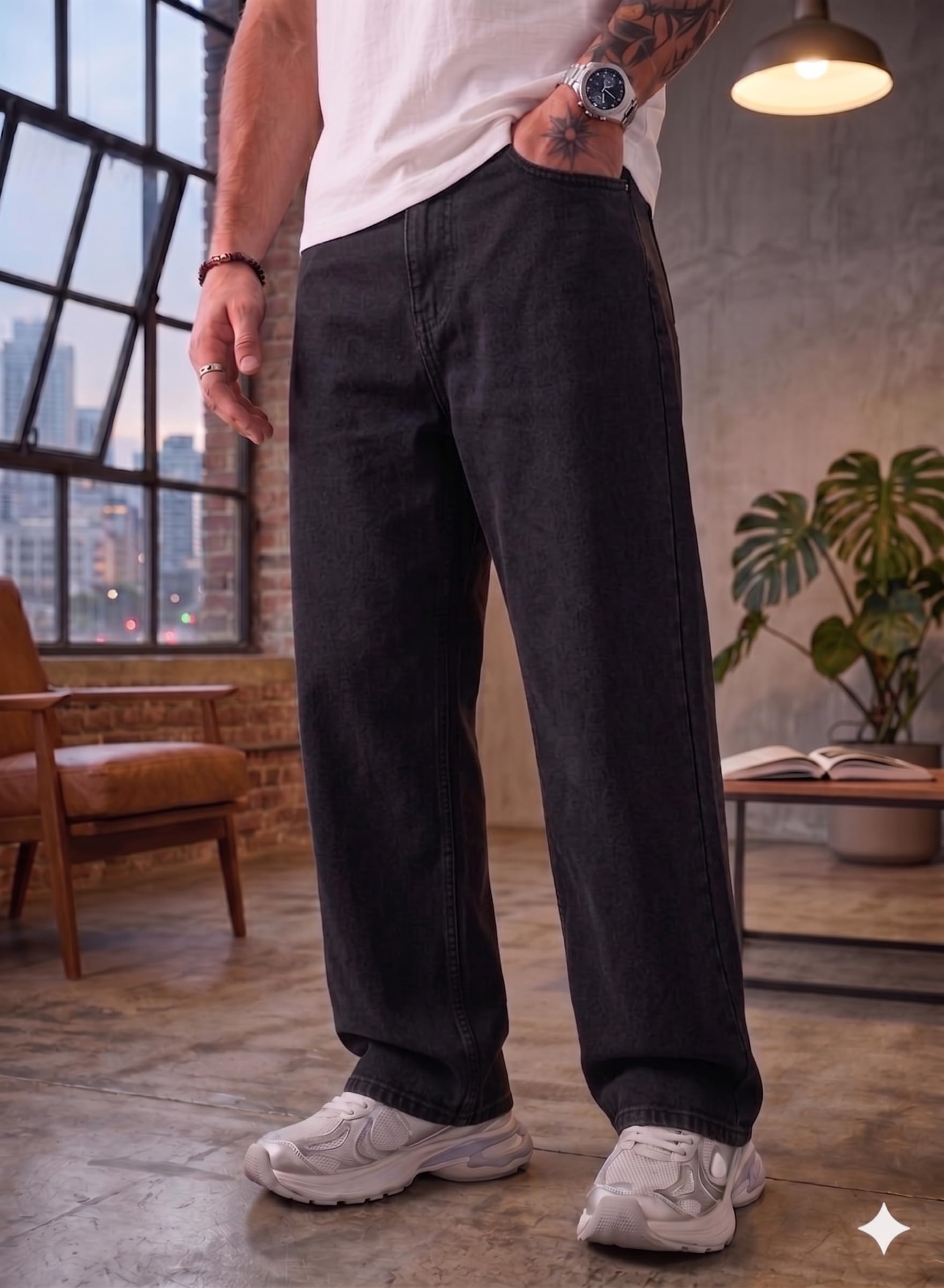 Loose Fit Mid Rise Dark Grey Men Denim Jeans-picture-35