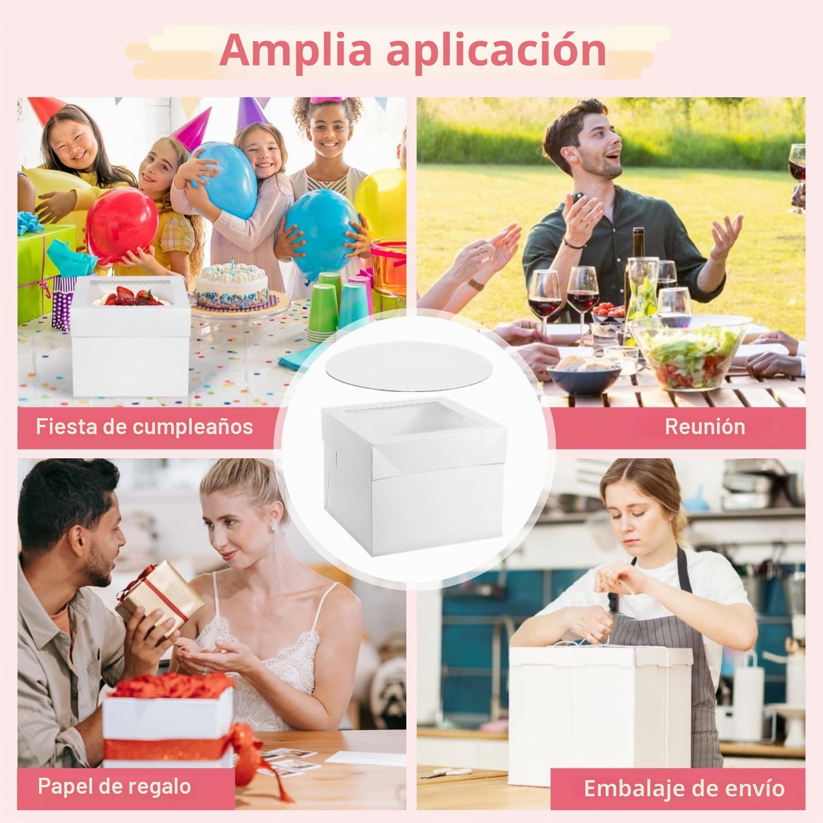 Varku 15 juegos de cajas para tartas, incluye 15 cajas para pasteles y 15 tablas, 25,4 x 25,4 x 20,4 cm, cajas de panadería blancas con ventanas, recipientes desechables para tartas con tapa para