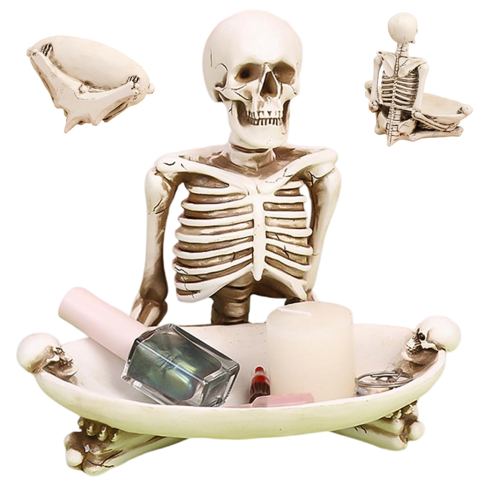 Imooreshine Halloween Candy Bowl Resin Skeleton Halloween Serving Tray for Candy Jewelry Keys Trick or Treat Party Tabletop Decor