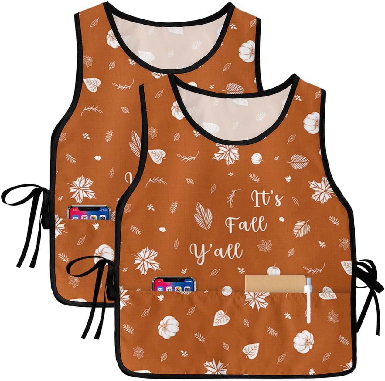 Unisex Cobbler Apron with 2 Pockets, It's Fall Yall Thanksgiving Maple Leaves Brown Waterproof Vest Kitchen Chef Apron, Smock Apron Vest Cobbler Aprons for Women Men, 2 Pack, 20” x 31.5”