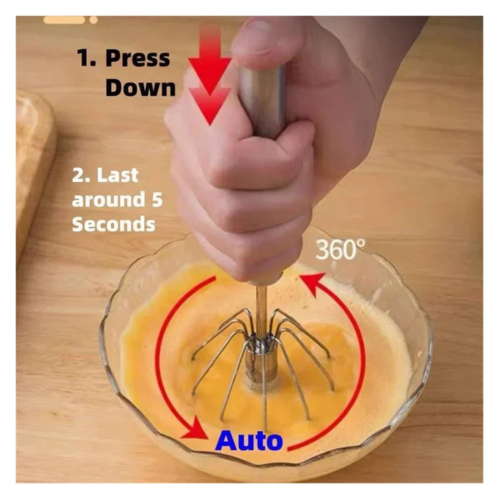 Batidor De Huevos SemiautomáTico Batidor semiautomático de acero inoxidable de 3 piezas