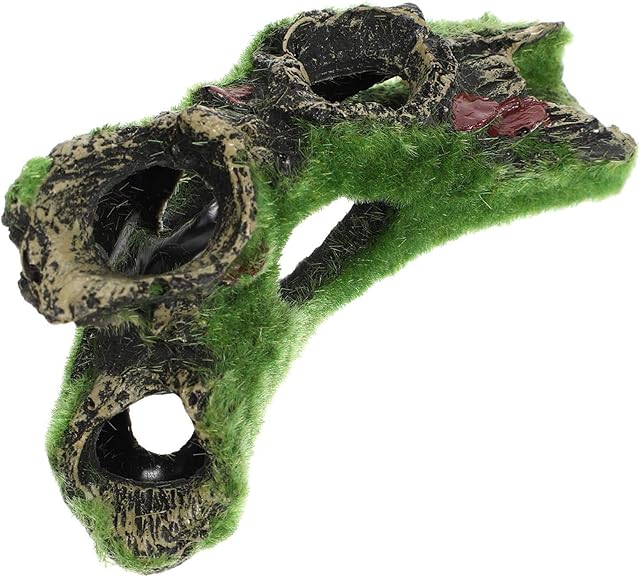 POPETPOP Aquarium Trunk Resin Driftwood Fish Tank Decoration Hollow Tree Trunk Ornament with Moss Log Hideouts Reptile Cave Hideaway for Betta Small Fish Turtles Reptiles Green