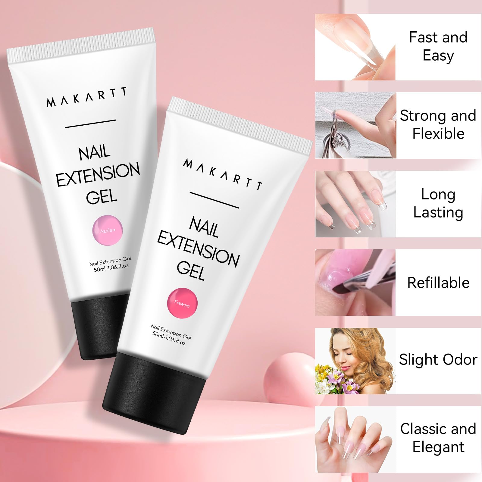 Makartt Poly Nail Gel Kit, 2PCs 50ML Transparent Pink & Hot Pink Colors, Large Capacity Poly Extension Nail Gel Kit, Strong Builder for Extension, 3D Diy Hard Gels Manicures Home Salon: 2 Colors Crystal Clear and Nature Pink