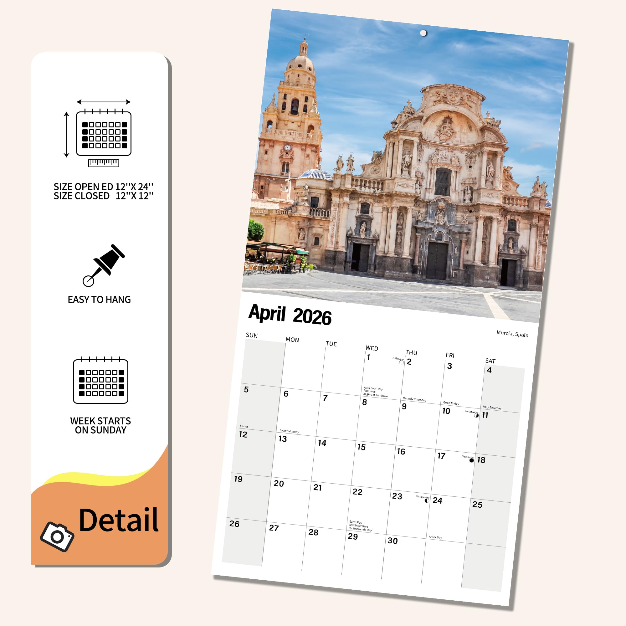 Calendrier mural 2025-2026 – Calendrier mural mensuel européen à suspendre avec grands blocs pour organiser et planifier, emploi du temps scolaire, maison, bureau et famille, papier épais et robuste