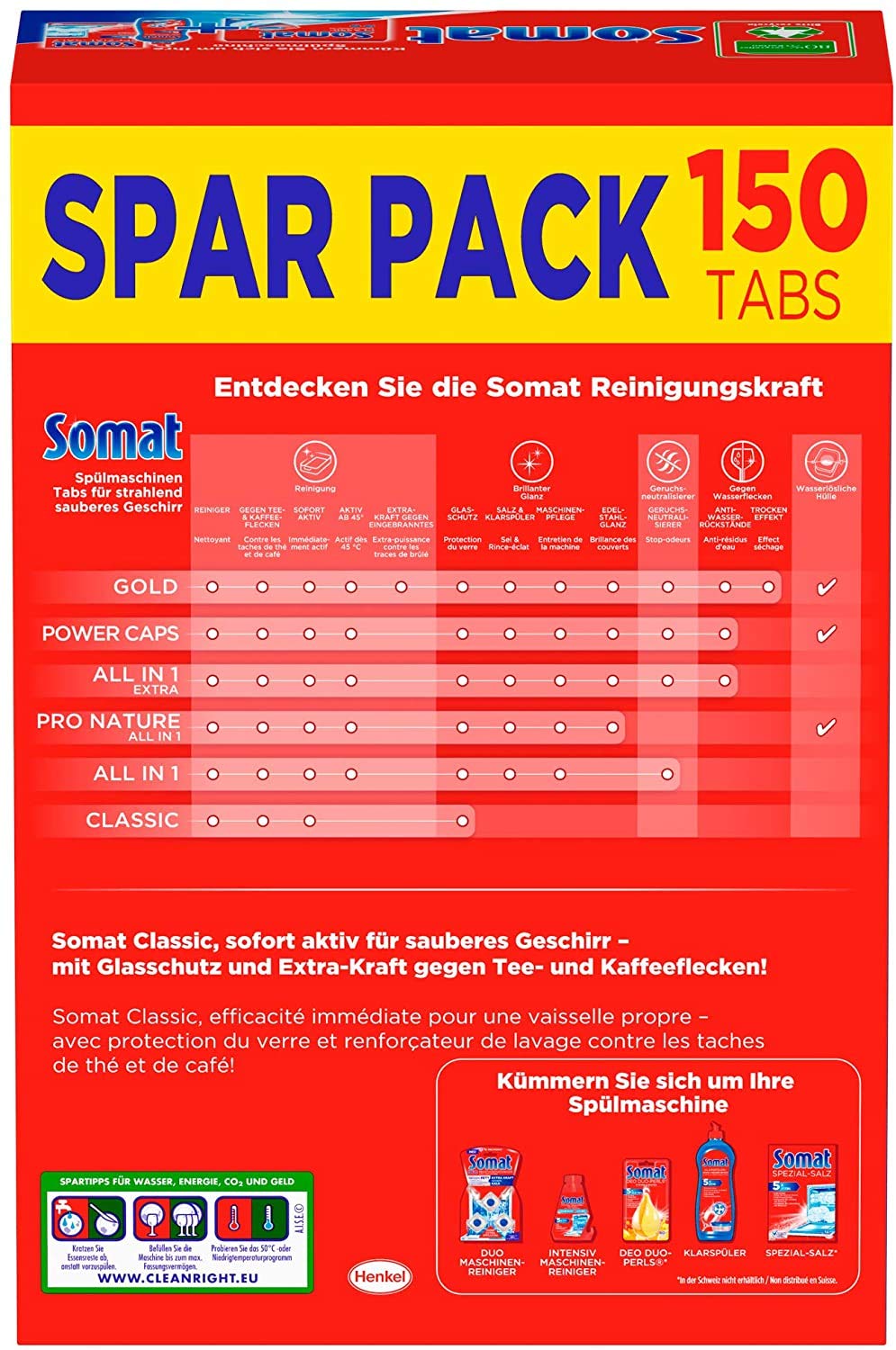 Somat Classic, Spülmaschinen-Tabs, Sparpack, 4er Pack (4 x 150 Tabs) für die tägliche Reinigung von Besteck & Geschirr