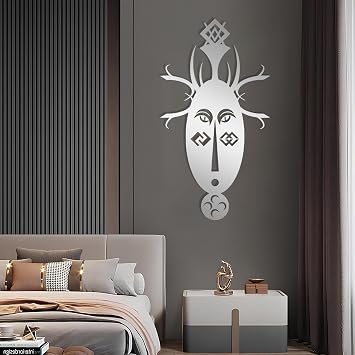 African Masks Metal Wall Decor, African Woman Wall Art, Black Woman Wall Art, Modern Abstract Wall Art, Tribal Wall Decor, Matte Style Women Wall Hanging Decor, Home Decor Living Room Silver, 19x10in/47x26cm