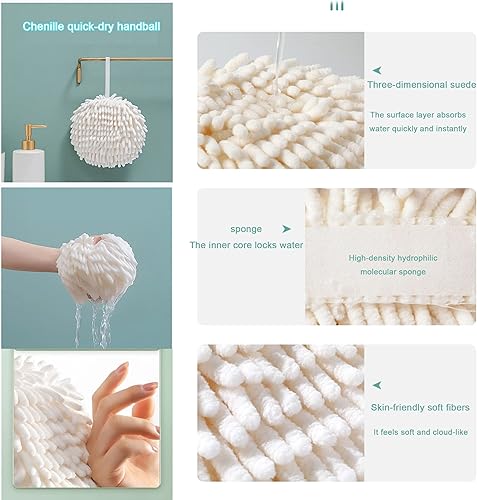 Miniatura 4 de ACOCPOL Toallas colgantes de microfibra suaves de secado a mano para baño decorativas reutilizables esponjosas esponjosas con forma de bola lindas