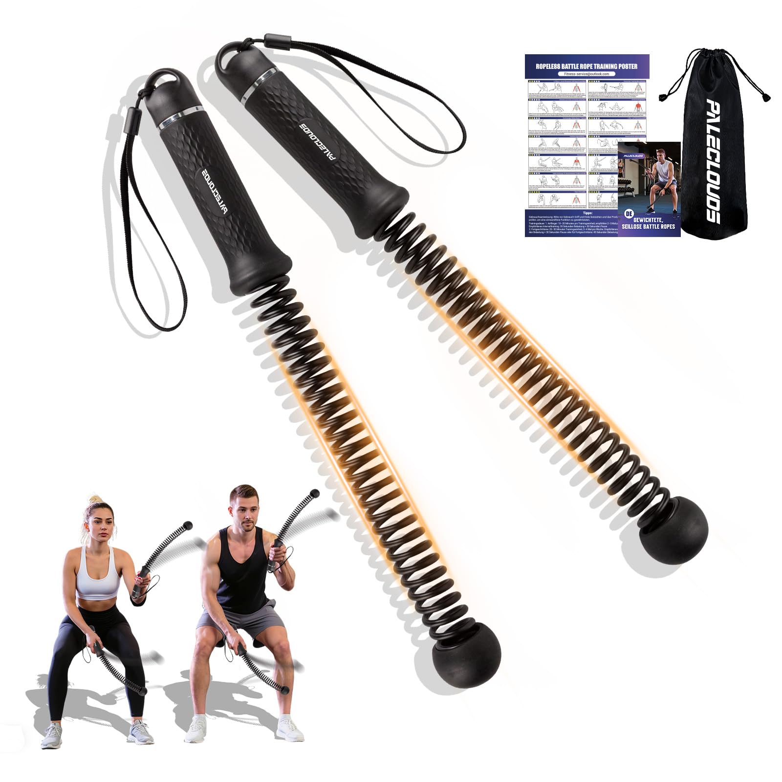 Ropeless Battle Ropes, Battle Rope Ohne Seil mit Tragetasche & Übungsanleitung, Gewichtete Trainingsseile für HIIT, Ganzkörpertraining, Kraft, Ausdauer, Fettverbrennung, Home Gym