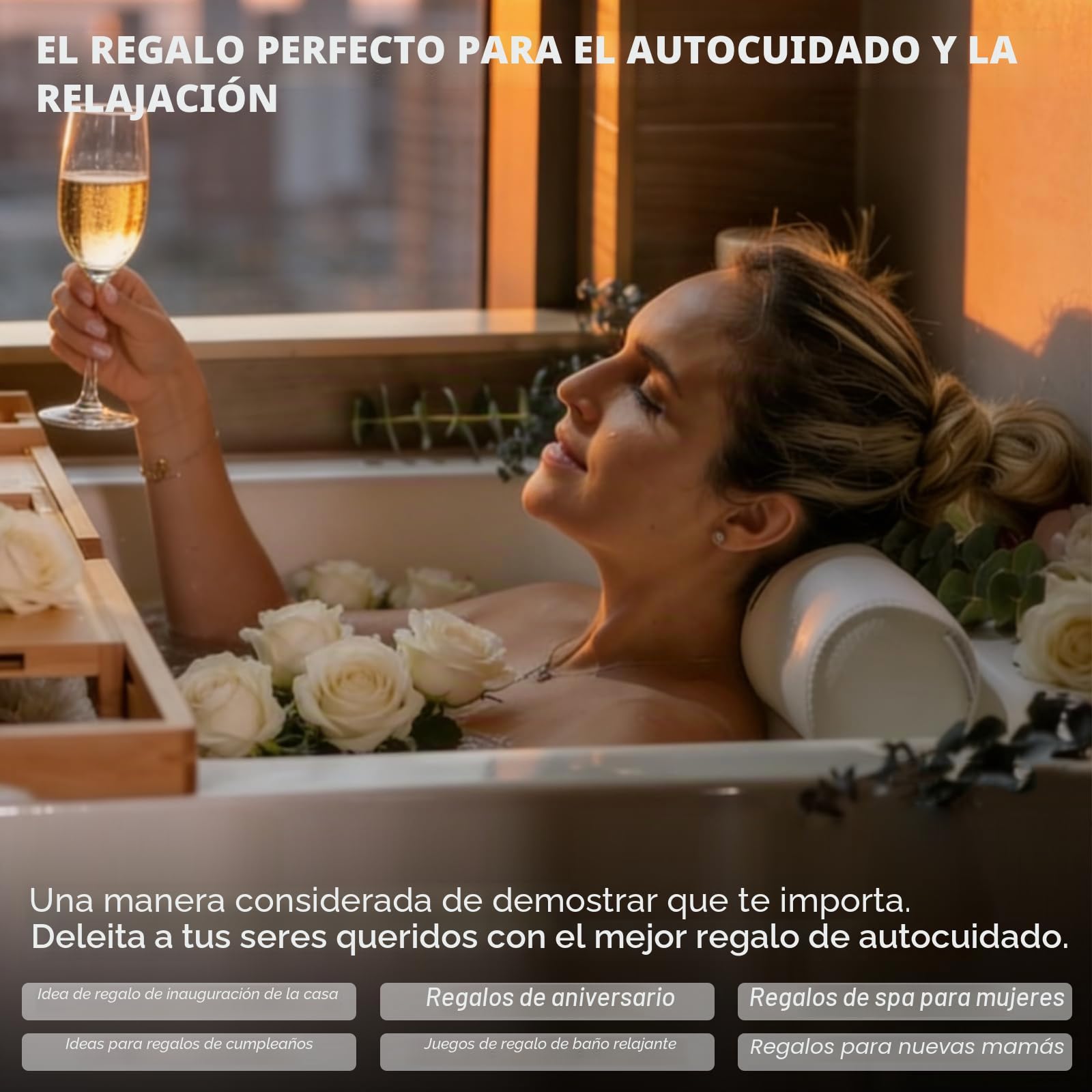 Almohada Bañera Antideslizante, Cojin Bañera con 6 Ventosas, Hidromasaje para Bañera, Suave y Confortable Almohada para SPA y Baño Relajante, Soporte para Cuello y Espalda, Blanco