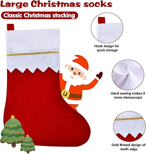 Miniatura 10 de Skylety Medias de fieltro de Navidad rojas y verdes para colgar en el árbol de Navidad, adornos para la familia, decoraciones de vacaciones,