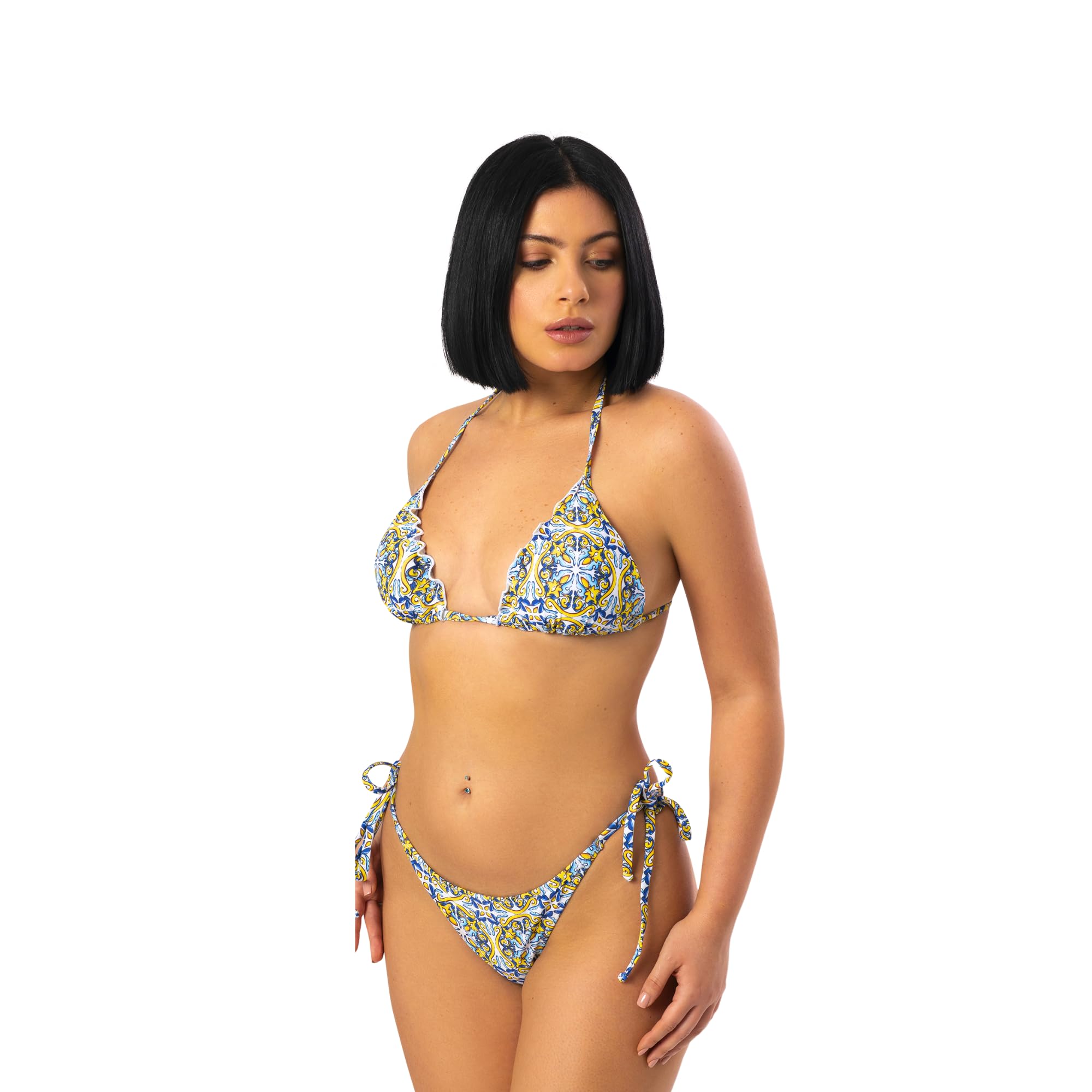 Bikini triangle bleu marine haut de gamme aux finitions rouches - 3