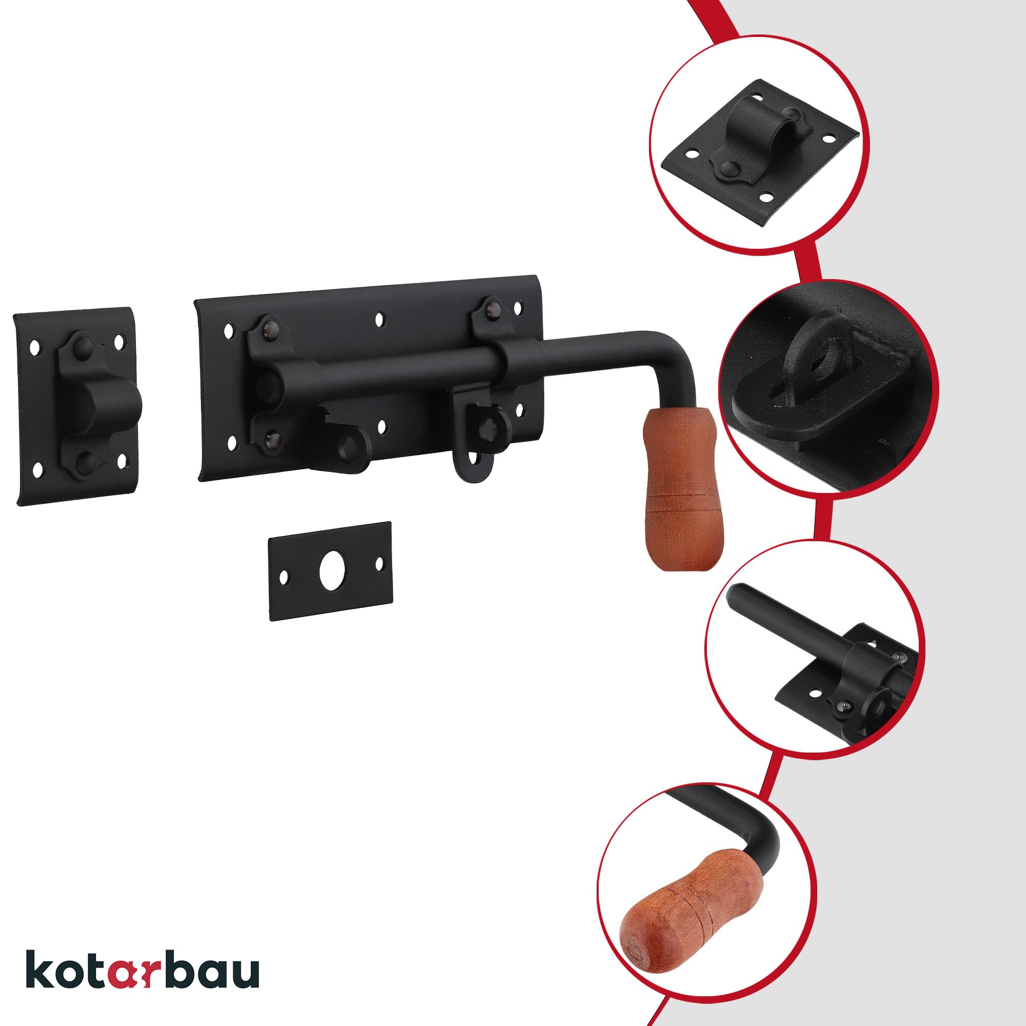 KOTARBAU® 2 x Pestillo de Puerta 280 mm Derecho y Izquierdo, Pestillo con Pasador Deslizante, Pestillo de Acero con Ojal para candado, Cerrojo de Seguridad para Puertas de Garaje, portones, Negro, 2