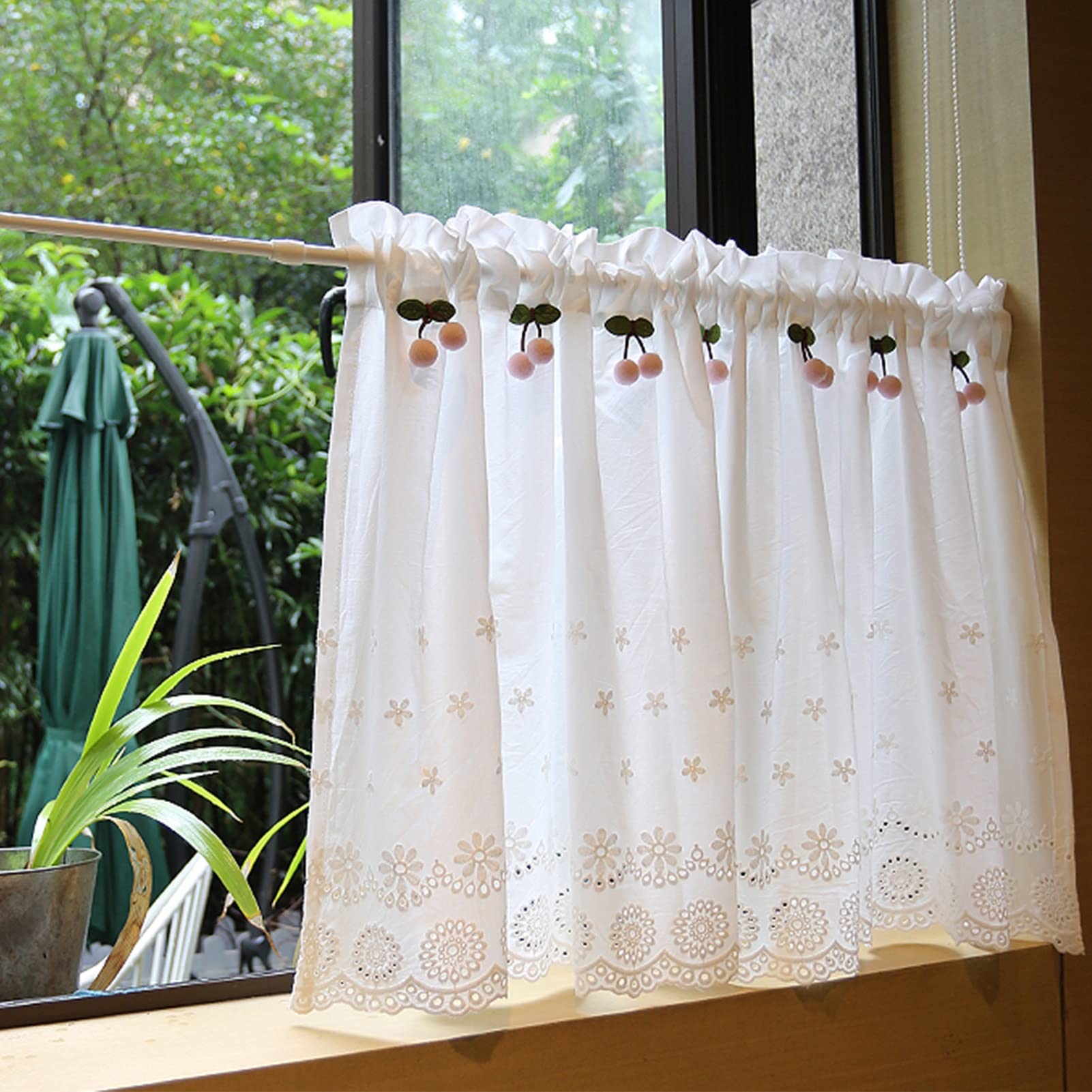 Light-transmitting small curtains,half curtains for bistros,cotton + pink cherry,short curtains suitable for small windows,living rooms,door frames,finished product,one piece ( Size : W60xH56(cm) )