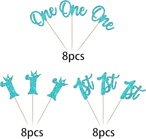 Miniatura 3 de Paquete de 24 adornos para cupcakes con purpurina para el primer cumpleaños para corona, un cumpleaños, decoración de pastel de primer cumpleaños,