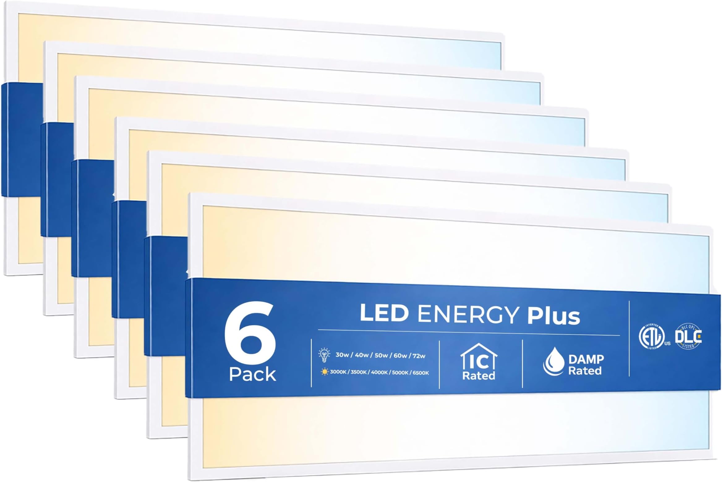 6 Pack 2x4 LED Flat Panel Light for Drop Ceiling, 9360lm Selectable 30W/40W/50W/60W/72W, Color Temperature 3000K/3500K/4000K/5000K/6500K, 0-10V Dimmable, 120-277V, ETL,DLC
