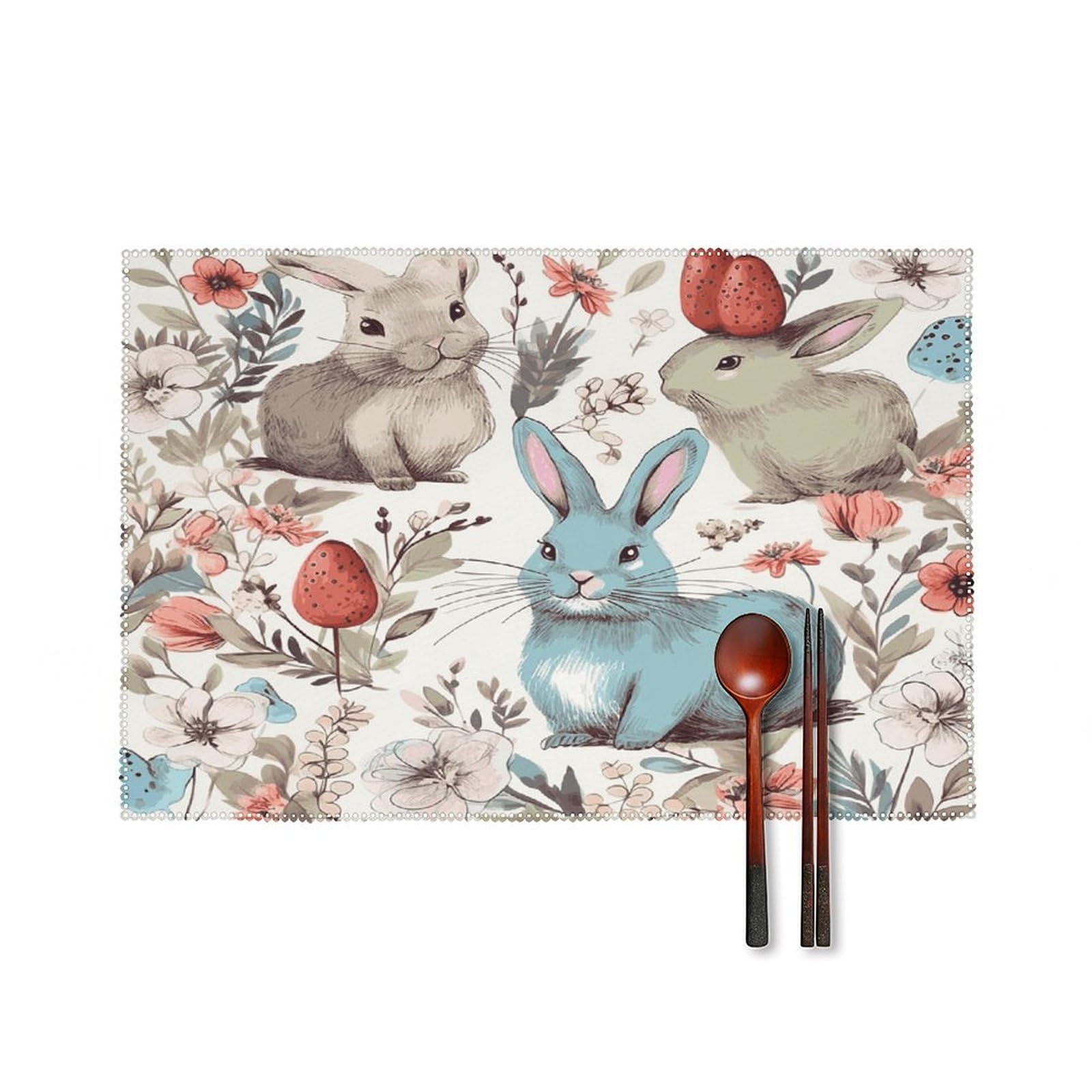 Fodpand Style Flowers Bunnies Birds Placemats Set Of 4 Place Mats Table Mats
