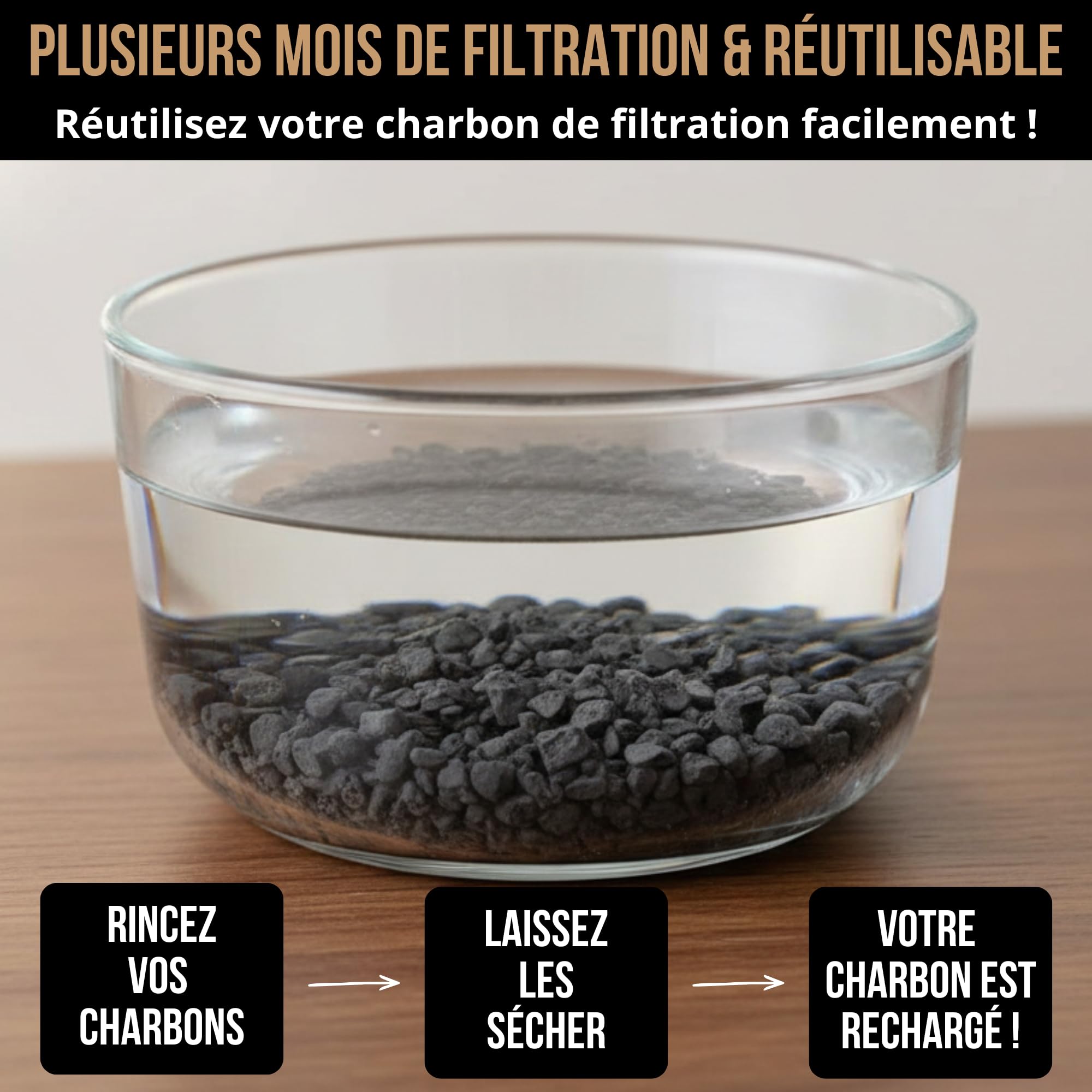 KHOOL - Charbon Actif Granulés 2,5L - Charbon de Bambou Filtration Aquarium et Air - Granules Absorbantes Haute Capacité - Purification Eau Bassin et Filtre - Format Économique - Origine France