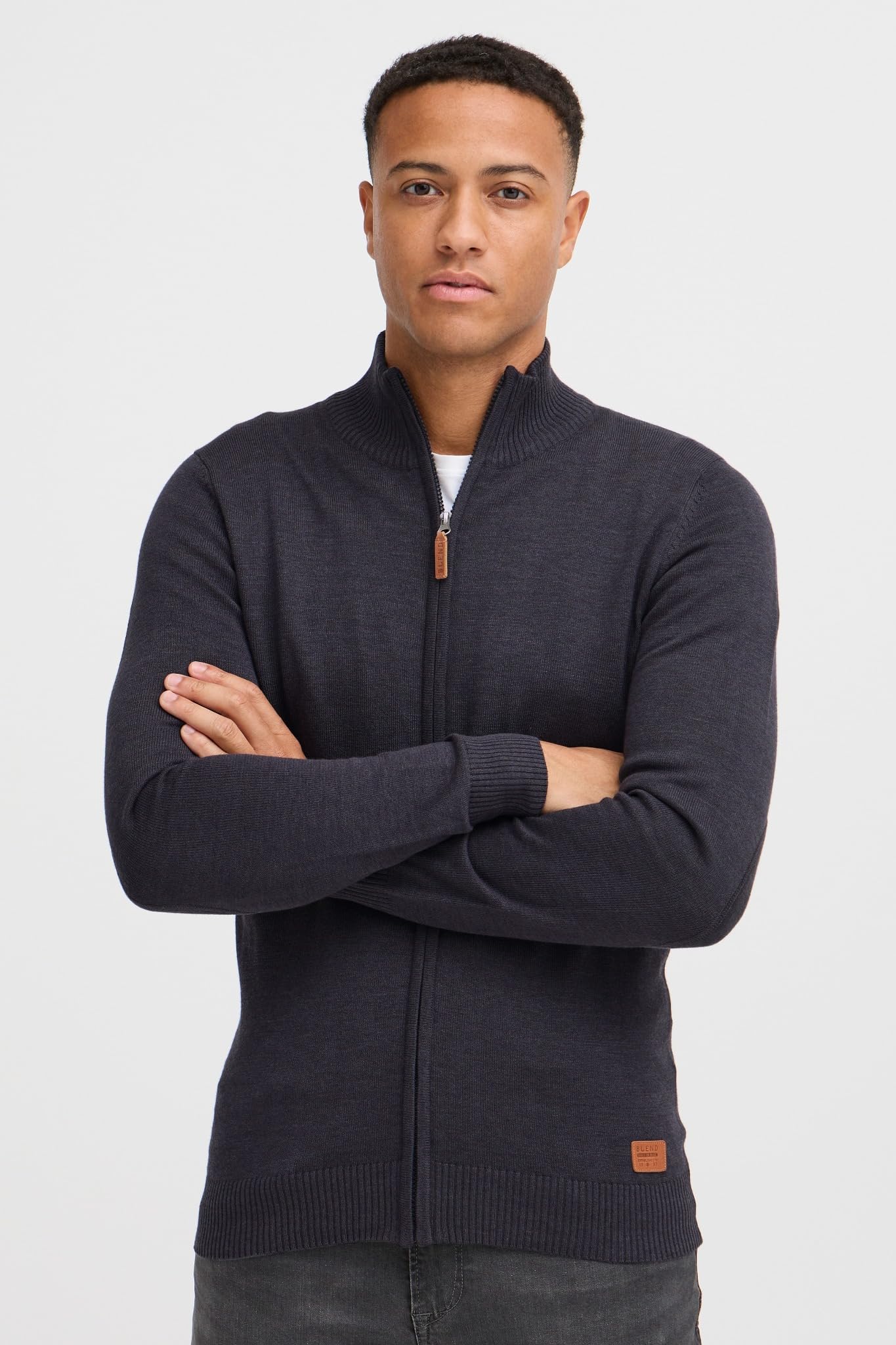 BLEND Norman Cardigan Maglione Maglia con Bottoni da Uomo con Collo Alto Stampa